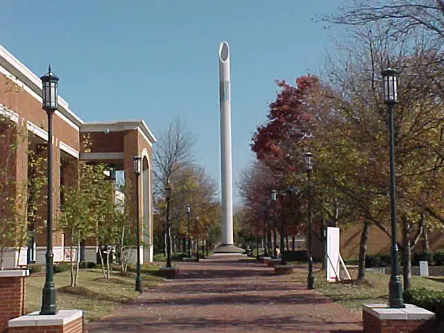 University of North Carolina at Charlotte campus — The Carillon and J. Murrey Atkins Library entrance on UNC Charlotte's main campus (left) and the Belk Tower (middle), Un